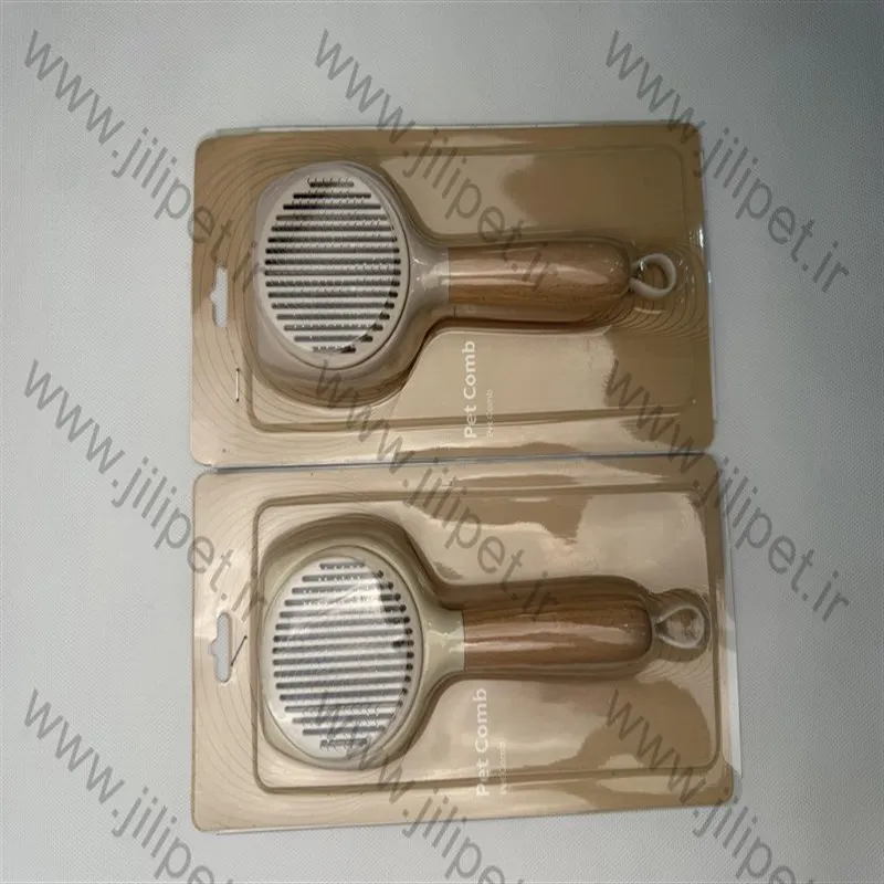 برس دکمه تخلیه دار طرح گوش با دسته چوبی